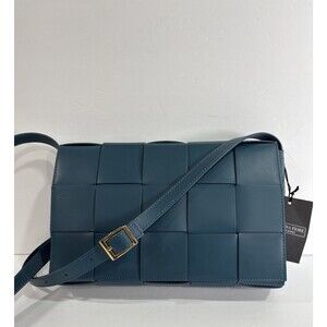 NWT Valentina Fiore Italian Blue Woven Leather Crossbody Bag Teal Blue/Aqua